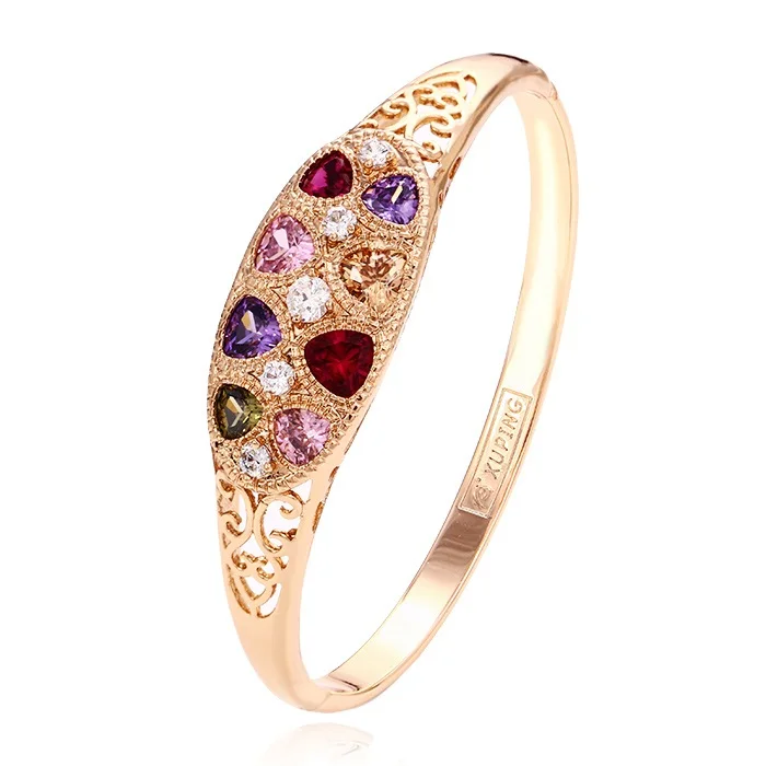 

50998 Xuping fashion multi color bangle colorful stone brass bangle with 18K gold plated, White,color