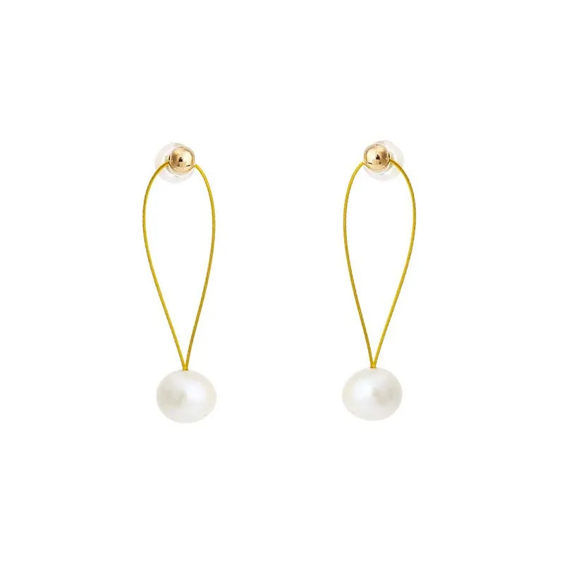 

Big Fresh Pearl Dangle Circle pearl long earring For Women vermeil gold jewelry