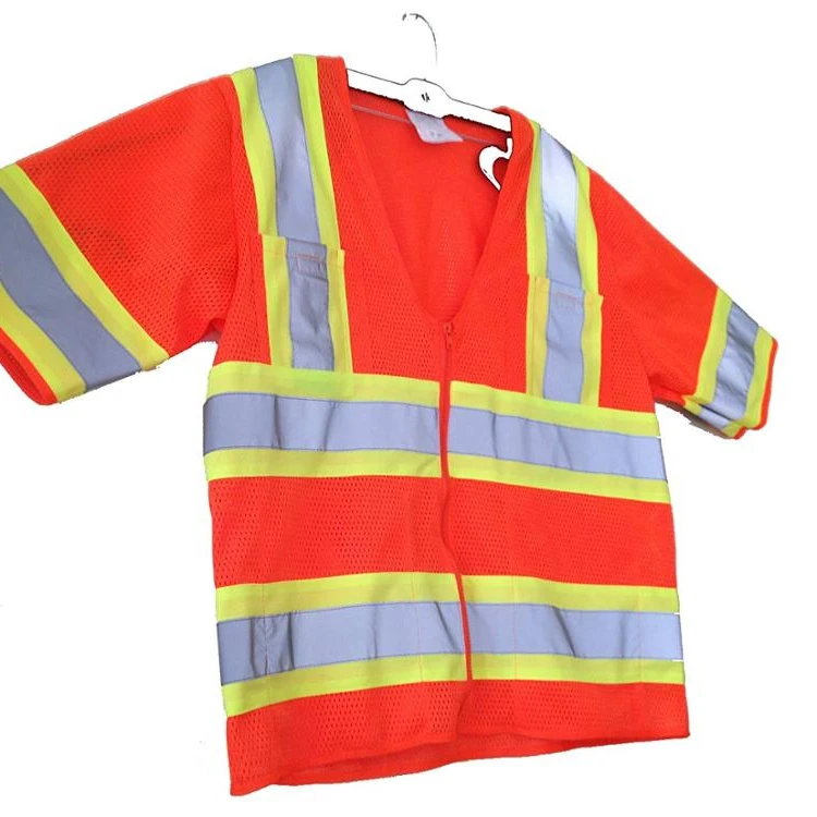 

100% Polyester Quick Dry Interlock Fabric With Reflective Stripe Hi Vis Outdoor Worker Safe Short Sleeve Tshirt, Orange