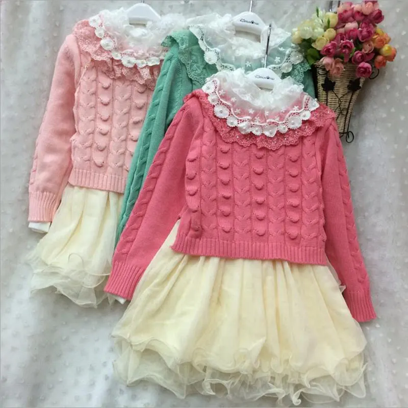 font b Fancy b font Baby Girls Knit Sweater Tops Lace Tulle Tutu Bow Party