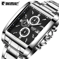 

Hot Style Fashion Men's Square Steel Belt Sports Calendar Watch Luminous Waterproof High Quality Quartz Wrist Watch Montre