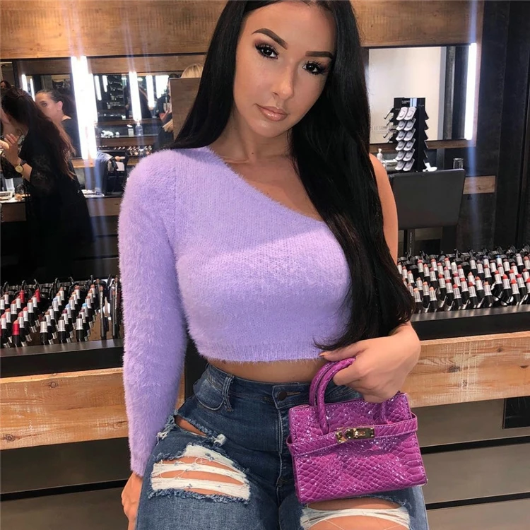 
KEYIDI OEM Solid Woman T Shirt One Shoulder Slim Lady Crop Tops 