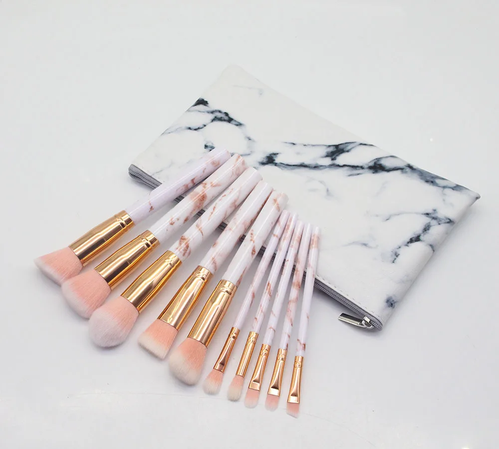 

10pcs marble make up brushes custom logo pu cosmetic bag beauty tools