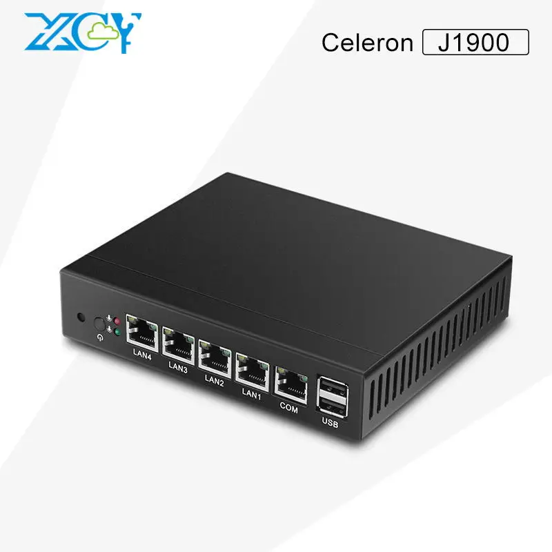 

4 Ethernet Ports Fanless Mini PC Intel Celeron J1900 Quad Core Computer Host 2MB Cache 2.0GHz HD Graphics Atom Z3700 4GB 30GB, Black