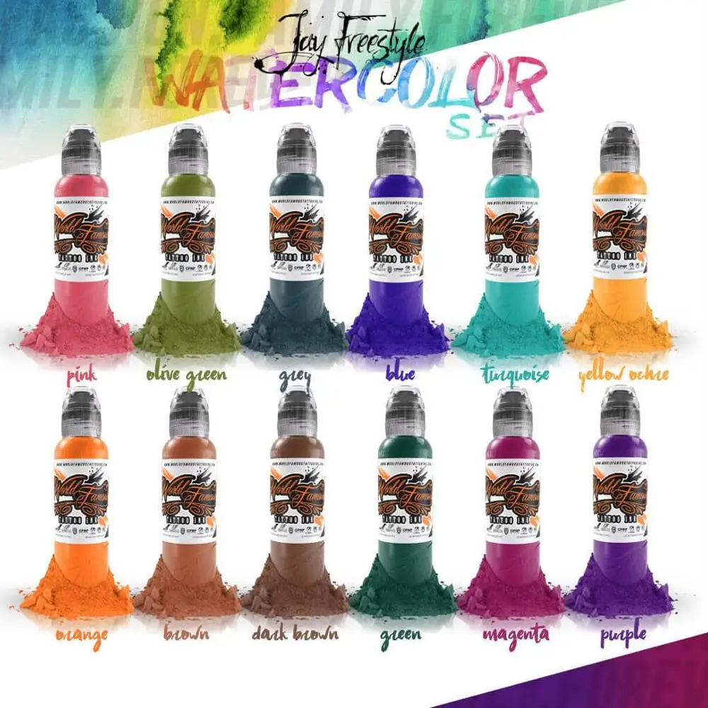

Original World Famous 1 oz Jay Freestyle Watercolor Set tattoo inks, Mixed with 12 colors