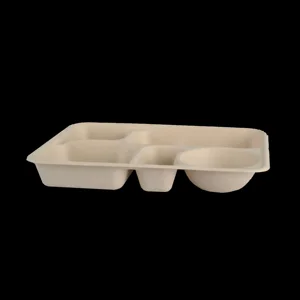 Image of 1250ml disposable bamboo Biodegradable take away packaging lunch box food container with lid