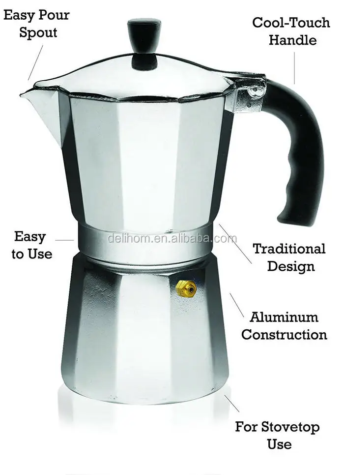 Stovetop Espresso Maker, 3 tazas de café de Moka – 5 oz manual cubana  máquina de percolador de café premium de aluminio Moka italiano Espresso  greca cafetera percolador - PREYCA