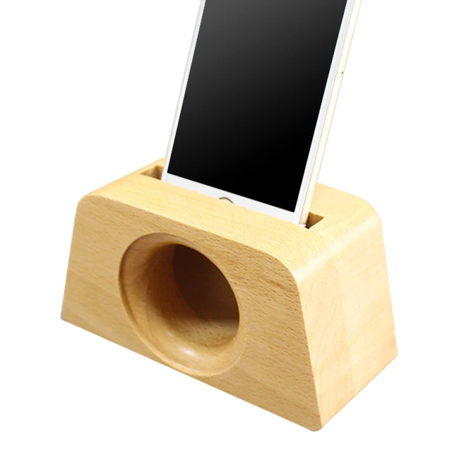 

Eco-friendly Portable Real Wood Beech Phone Speaker, Natural wood color