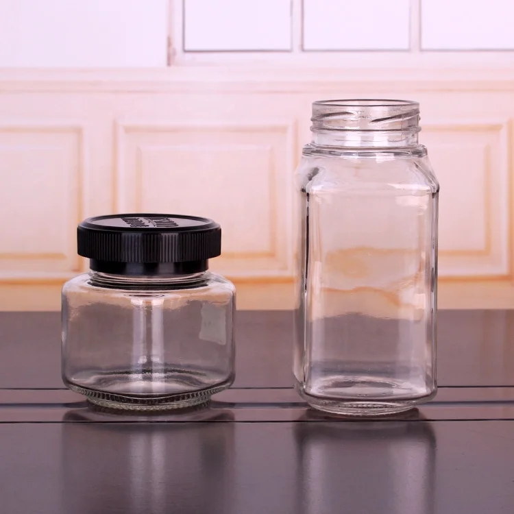 
wholesale 400ml square food grade glass coffee bean storage jar with plastic lid 