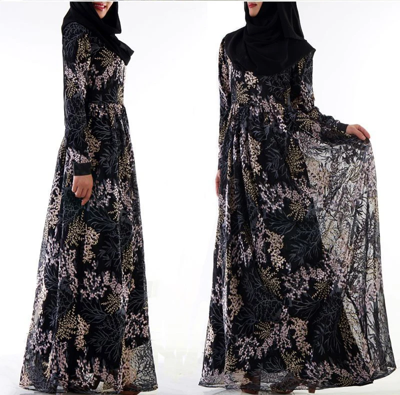 

fancy fashion black embroidered long maxi dress abaya dubai style for muslim women, Black,red