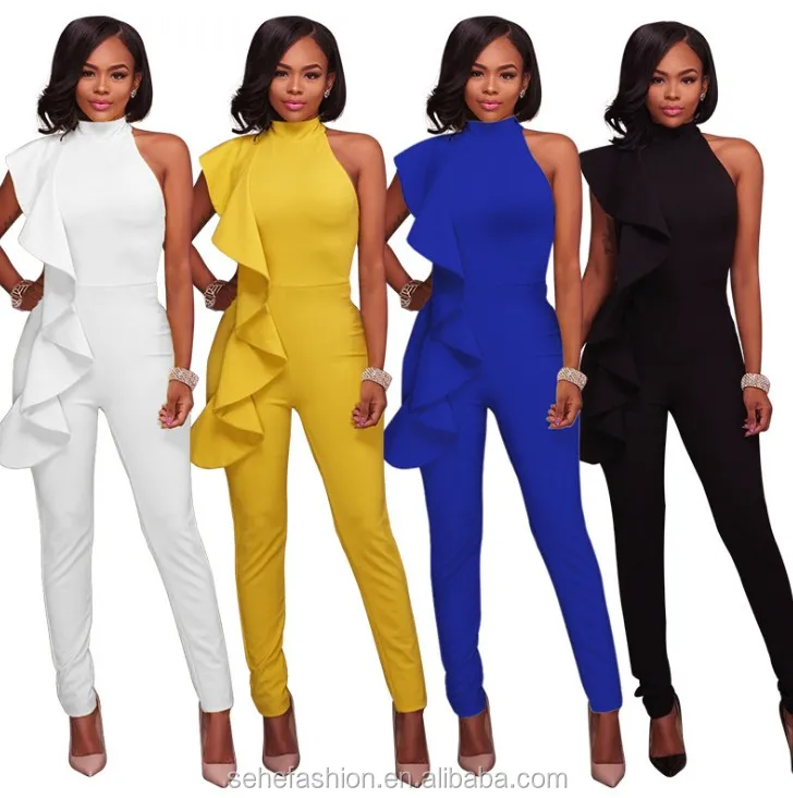 

1107-92 Guangzhou Factory Hot sell Sexy african clothes wholesale falbala jumpsuit for women ladies