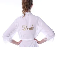 

Women's Cotton Kimono Robe for bride and Bridesmaids with Lace Trim with Gold Glitter Back
