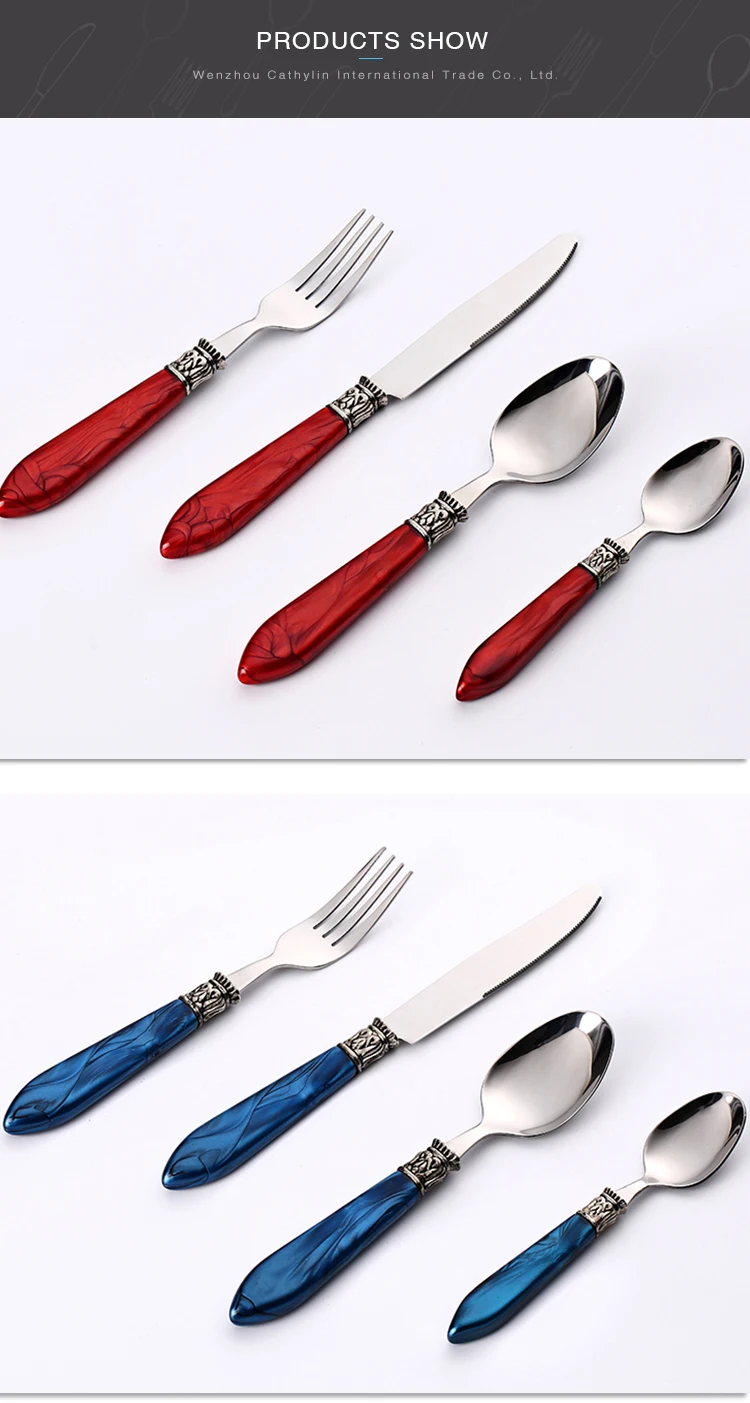 Cathylin Restaurant Acrylic Handle Flatware Cutlery Set Stainless Steel