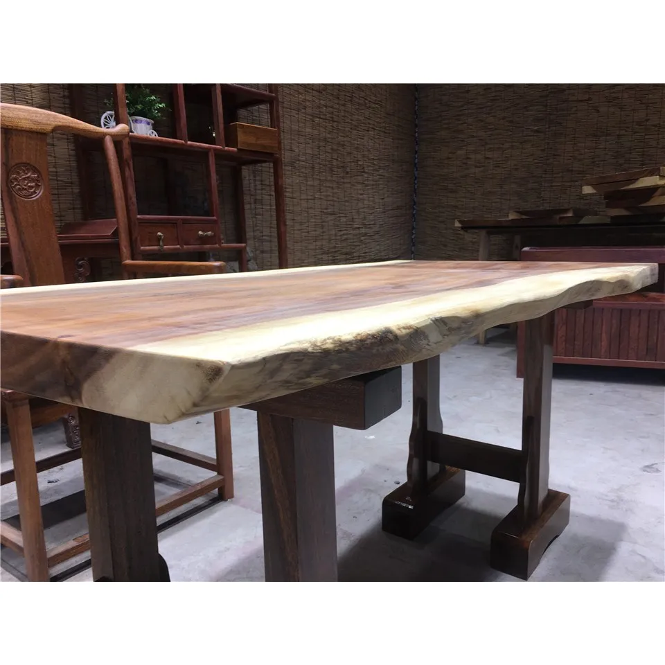 
China Factory Customize Live Edge Solid Wood Slab Dining Table 