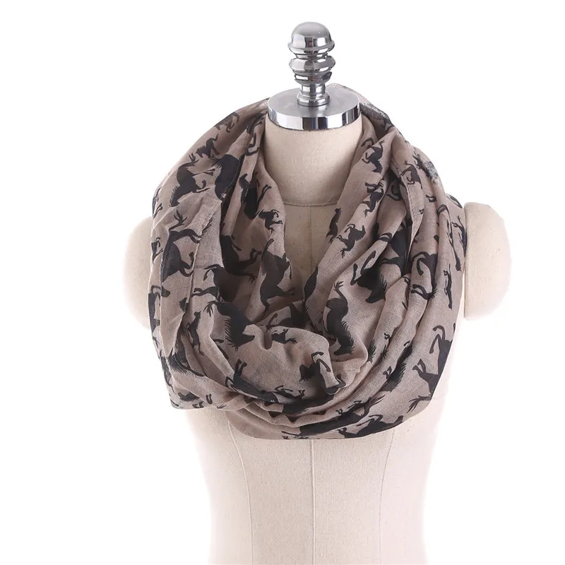 
2019 New Summer Indian Loose Cotton Voile Fabric Horse Infinity Scarf 