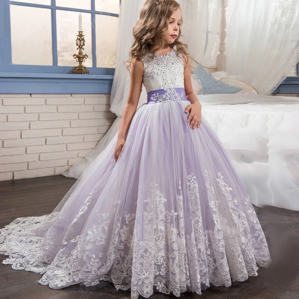 

Euro-American Elegant Children Lace Flower Girl Maxi Ball Gown Princess Tutu Wedding Evening Dress, Please refer to color chart