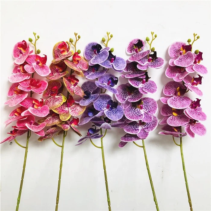 

F-1203 High quantity cheap artificial orchids latex real touch with 9 heads 3D effect flowers for sale