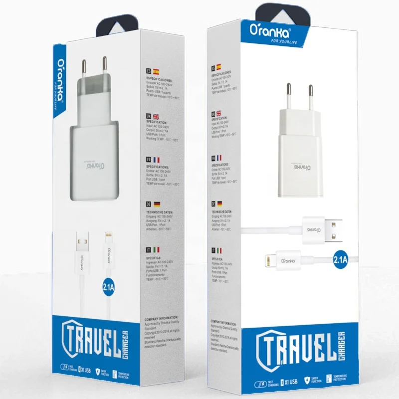 

Factory Intelligent Universal Quick Charge 2.1A Wall Charger for Mobile Phone, White or customized