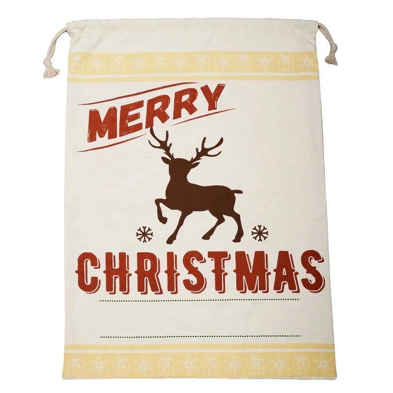 
natural cotton canvas santa sacks wholesale christmas drawstring bag 