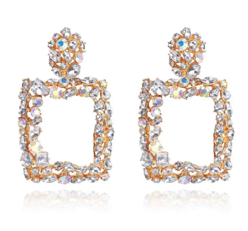 

Large Square Crystal Earrings For Women Big Earrings 2022 Rhinestone Drop Earing Luxury Geometric Fashion Jewelry, Colorful