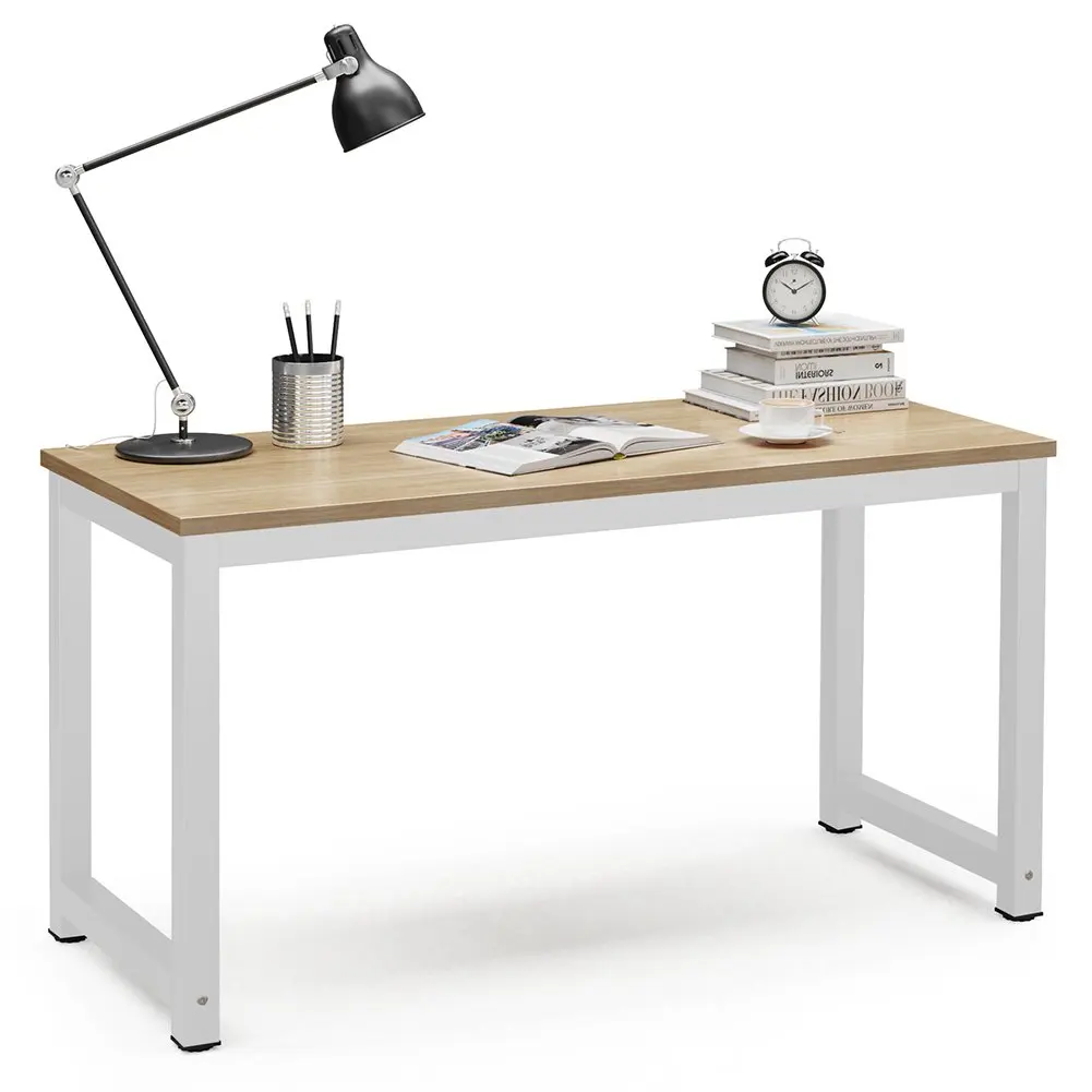 Tribesigns Computer Desk, 55" Large Office Desk Computer Table Study Writing Desk for Home Office, Walnut + White Leg