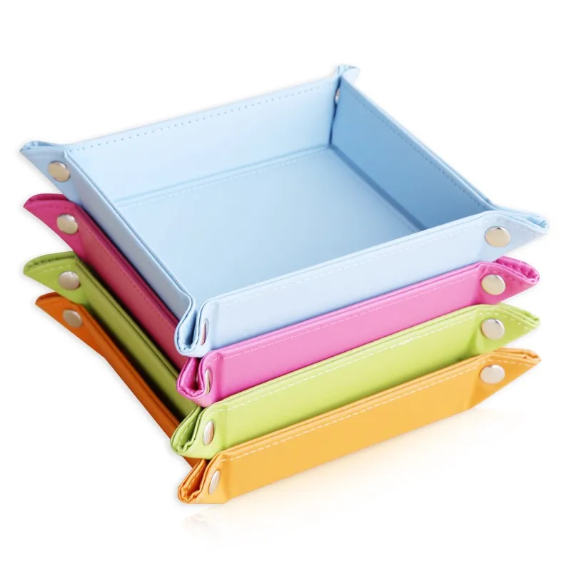 

Square leather key organizer PU coin storage tray plate