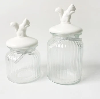 Round Glass Clear Cookie Candy Jar With Decorative Ceramic Lid