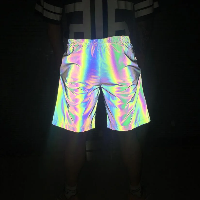 

Mens Elastic waist street fashion rainbow reflective shorts