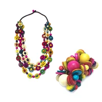 

HANSIDON Handmade Coconuts Wood Necklace Bracelet Sets Multicolor Boho Statement Beaded Choker Jewelry Set Women Accessories