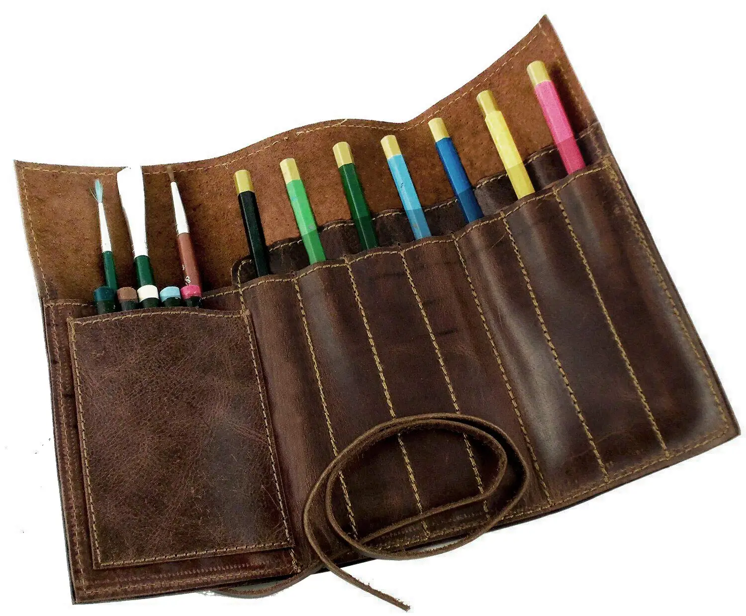Кожаный пенал для ручек и карандашей