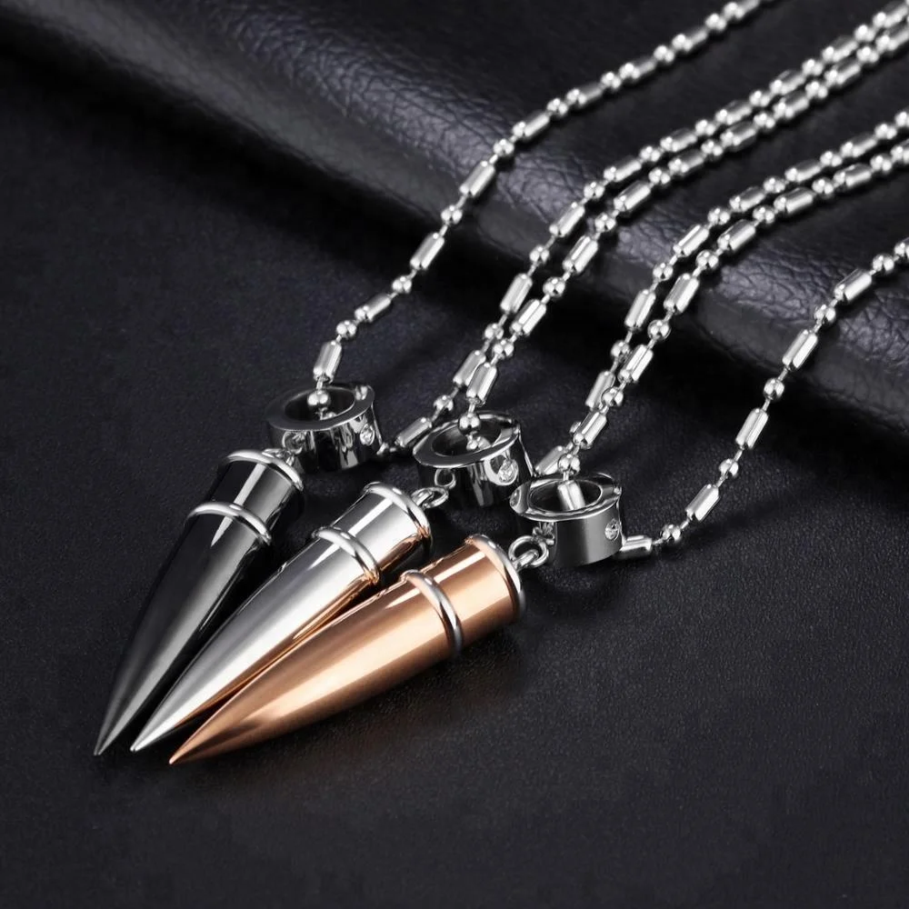 

Men 316L Stainless Steel Jewelry Chain With Pendant Bullet Necklace, Black;white;gold