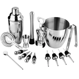 Image of 16 Piece Stainless Steel Ultimate Bartender Kit with 25 Ounce Shaker, Ice Bucket & Accessories Cocktail Wine Set