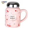 New Korean new products fruit ceramic cup mirror cover relief handle water cup cheap office coffee milk creative mark cup