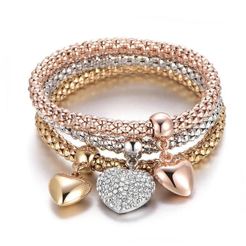 

Fashion Three Colors Gold rhinestone italy design heart bracelet set for women wholesale N95199, As picture