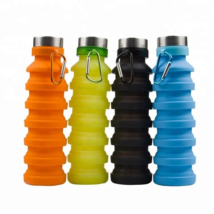 

Hot Sale 470ml/550ml Foldable Collapsible Silicone Water Bottle For Running, Customized color