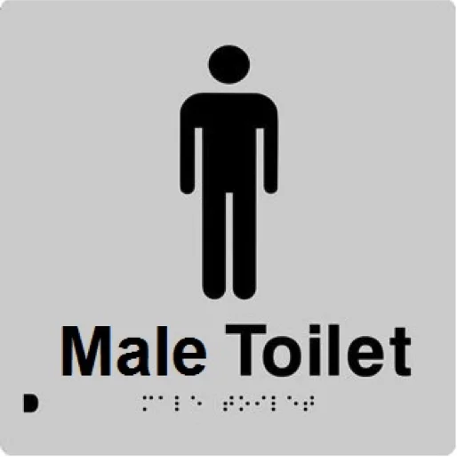ss01silver plastic 3d male braille toilet sign (180 x 180 mm)