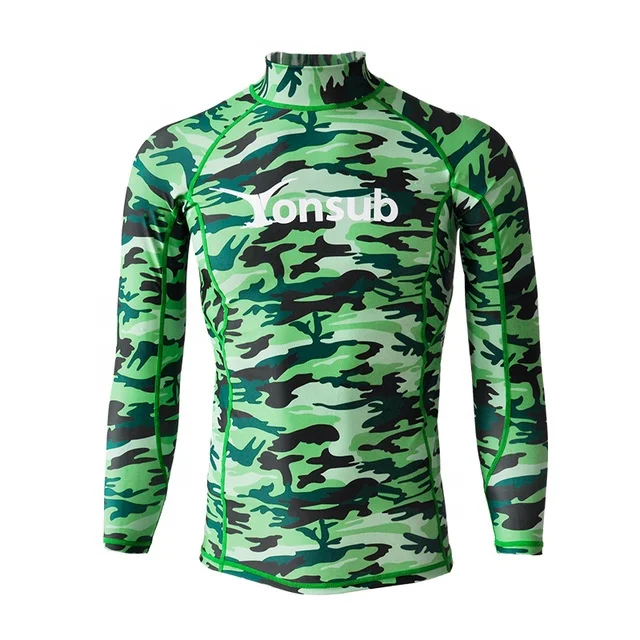 

Camouflage Rash Guard Wetsuit Sun Protection Swimsuit Long-sleeved Surfing Snorkeling Swimming Suit Swimwear Men Jellyfish Suit, Camo green