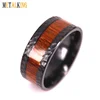 Mens Wedding Band Black Titanium Ring with Wood Inlay Hammered Edges Finished