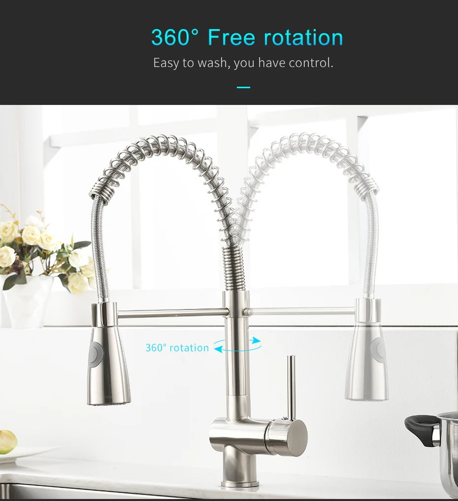 Brushed Finish Sus 304 Stainless Steel Flexible Hose Pull Out Kitchen