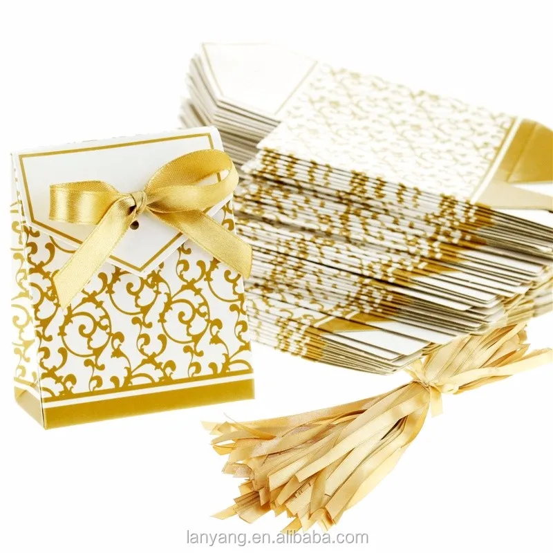 GOLD 100pcs Blink Wedding Favors Baby Birthday Party Gift Candy Paper Box Bags 