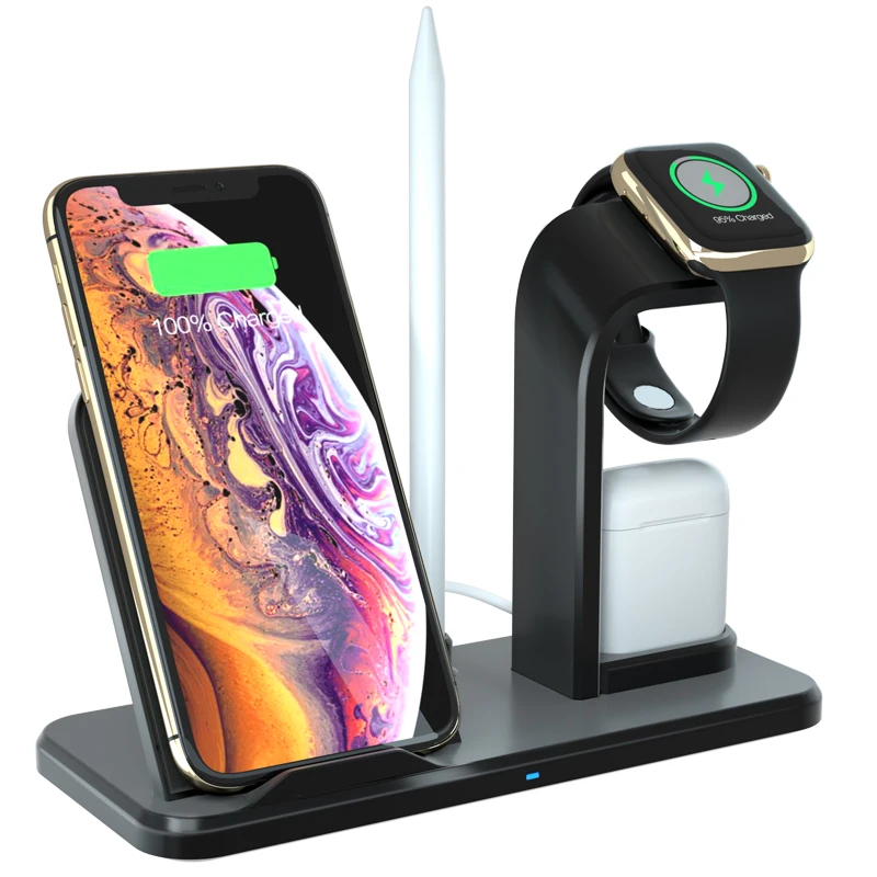 

2021 latest design N35 upright fast10W 7.5W 5W 3IN1 wireless charger for Qi charger phone, Black