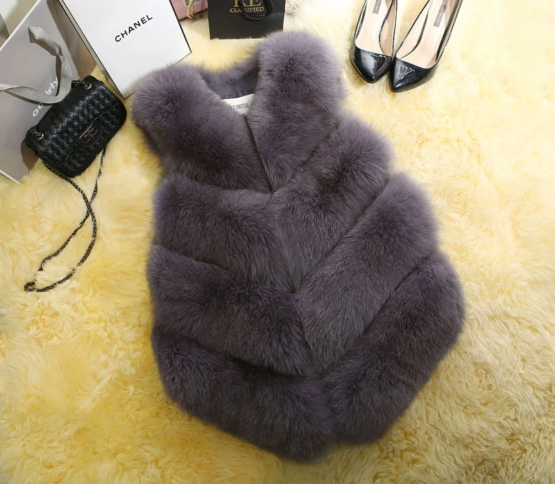 

Wholdsaler Fake Fox Fur Vest & Gilet For Lady Women Faux Fur Waistcoat Girl Pink Black XXXL, Picture