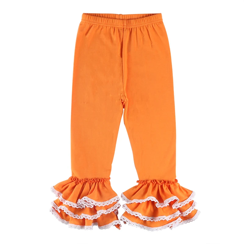 

High quality boutique orange legging solid color pants girls new hot sale baby icing ruffle pants, Picture