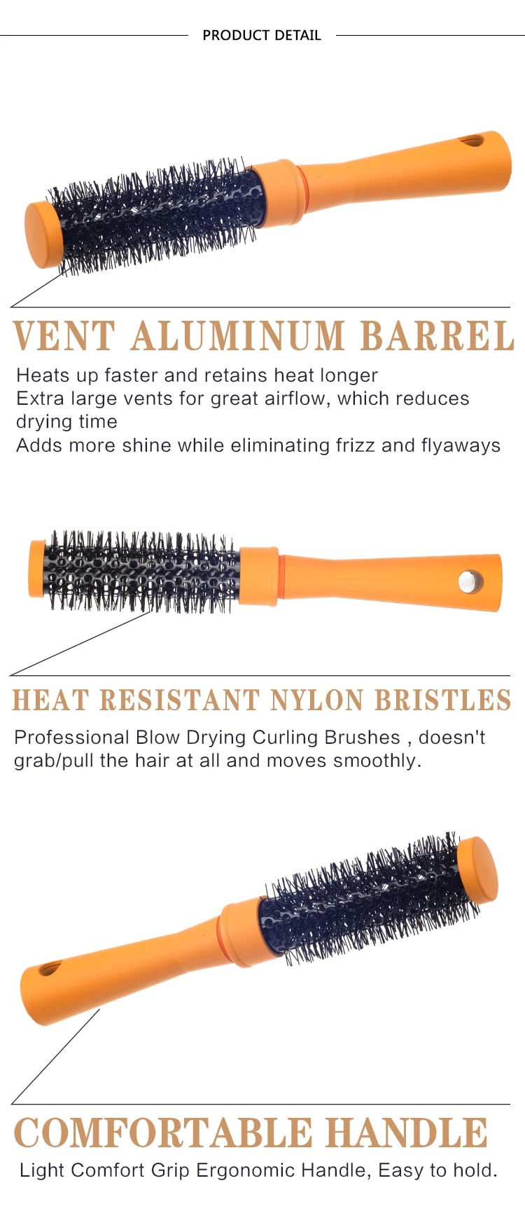 EUREKA 9515NHR Aluminum Barrel Hair Brush Nylon Heat-resistant Ceramic Brush Ionic Nano Technology Round Hair Brush