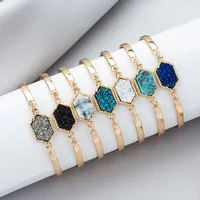 

14 Colors Brand Jewelry Gold Color Crystal Stone Bracelet Hexagon Druzy Bangle Bracelet for Womens Gift