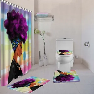 Image of African Woman Cheap Bathroom Rug Set Shower Curtain Sets