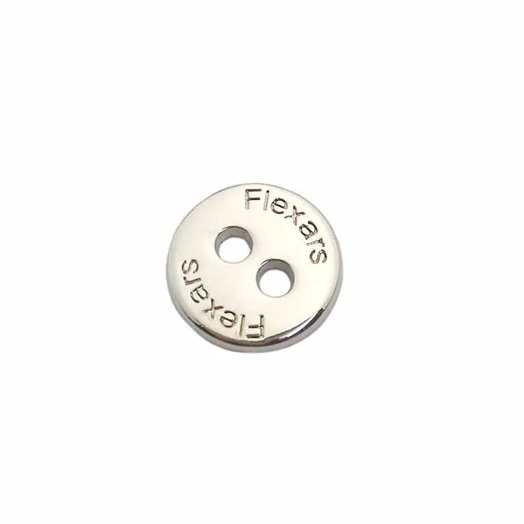 

Wholesale custom brand name engraving silver 2 hole metal button by sewing, Silver or your request