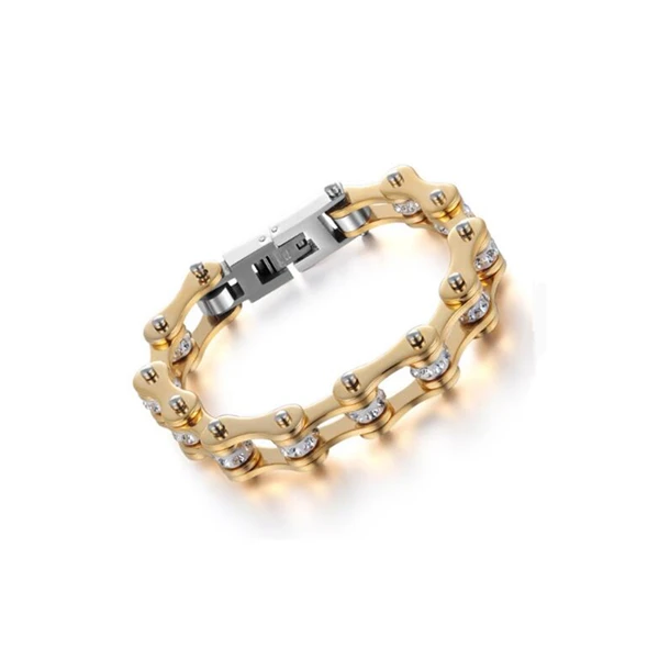 

Wholesale Fashion biker jewelry 10mm width 316L stainless steel gold motorcycle bike chain bracelet