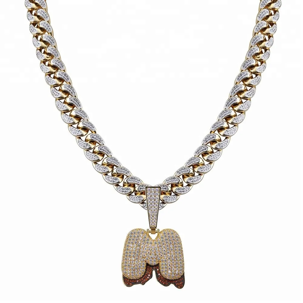 

Individual Volcanic Magma Big Buckle Big Letter Hip Hop Pendant Necklace, Gold/silver