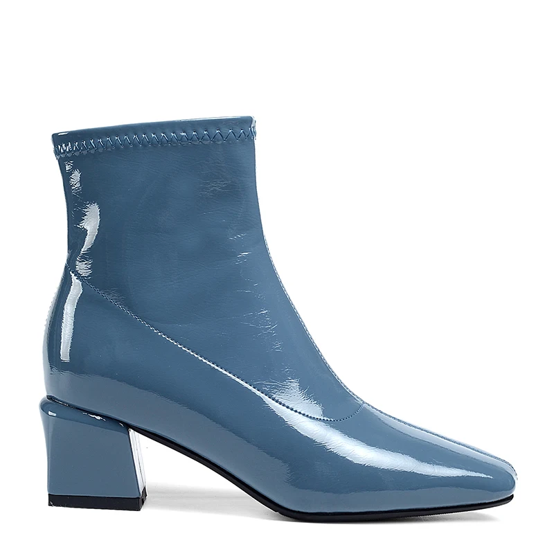 

WETKISS Factory Directly Supply Custom High End Handmade Patent Leather Boots Shoes Block Heel Boots Women Ankle Boots Winter, Black, apricot, blue